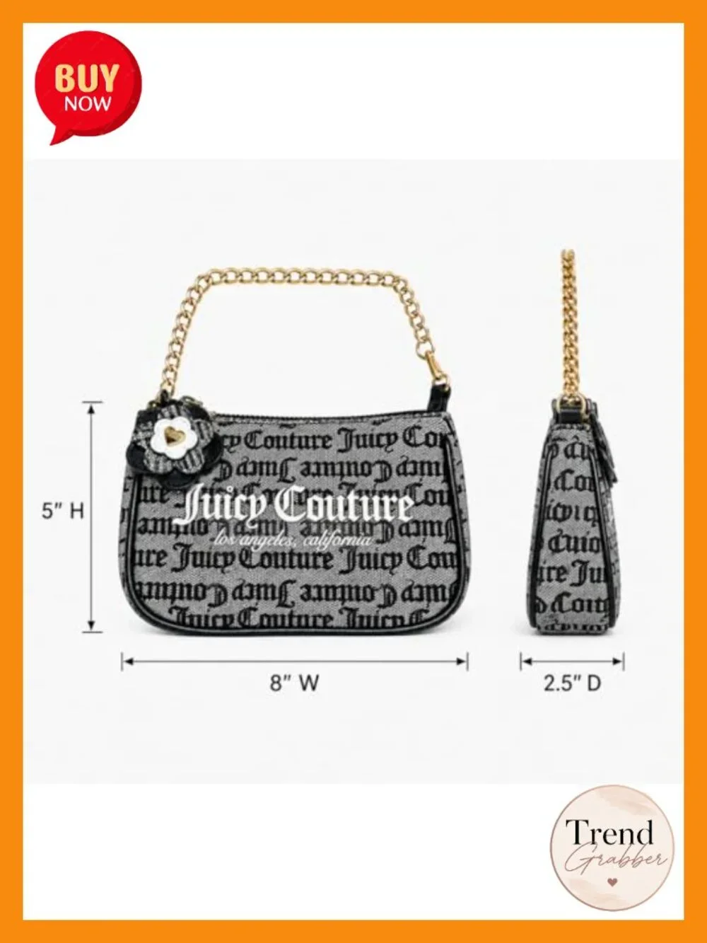 Convertible Wristlet Handbag with Gold Chain Strap, Floral Charm, Woven Jacquard